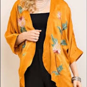 Mustard Embroidered silk Kimono Small